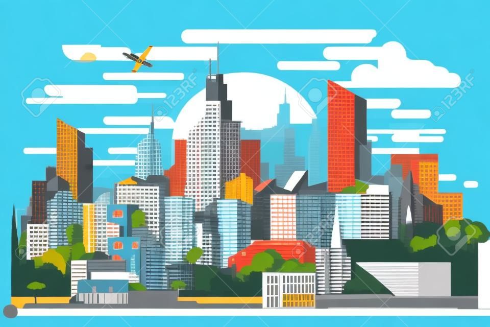 Cityscape of the city. Vector illustration in flat design style.