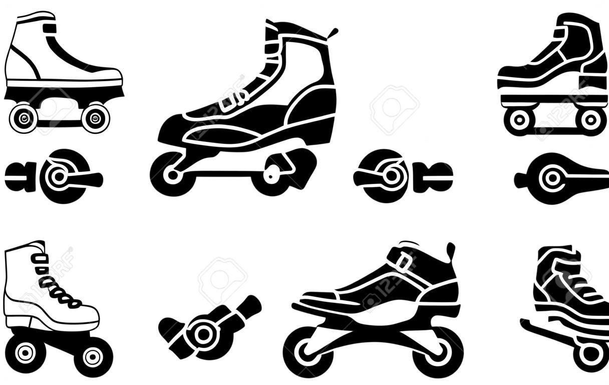 Ensemble d'icônes de patins à roues alignées isolé sur fond blanc. Illustration vectorielle de silhouette