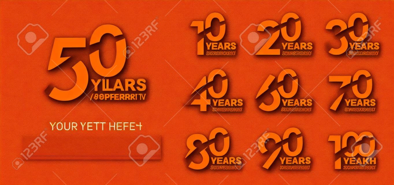 Ustaw rocznicę logotypu premium kolekcja pomarańczowy czarny kolor z szumem na białym tle