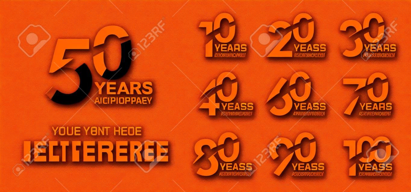 Ustaw rocznicę logotypu premium kolekcja pomarańczowy czarny kolor z szumem na białym tle