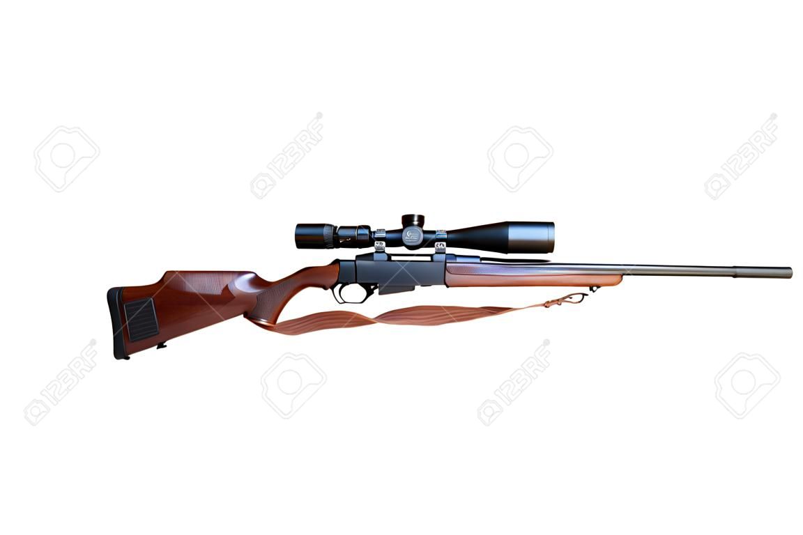 semiautomatic hunting rifle large-caliber equipped with optical viewfinder cut off and isolated