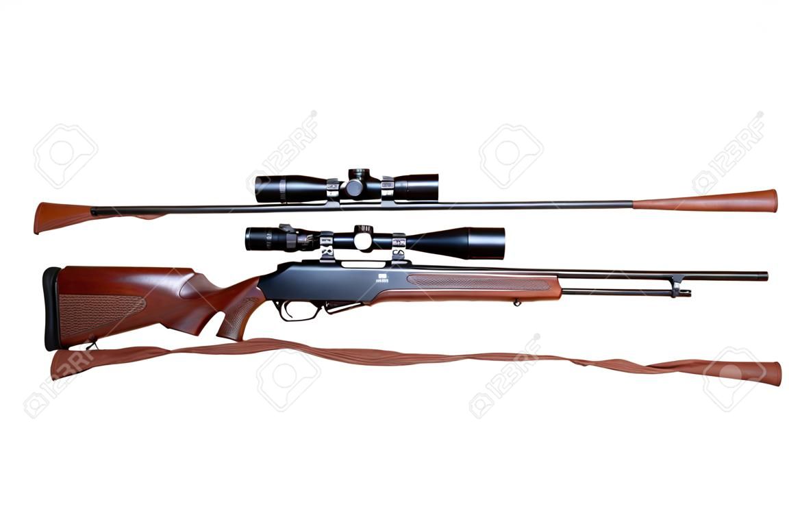 semiautomatic hunting rifle large-caliber equipped with optical viewfinder cut off and isolated