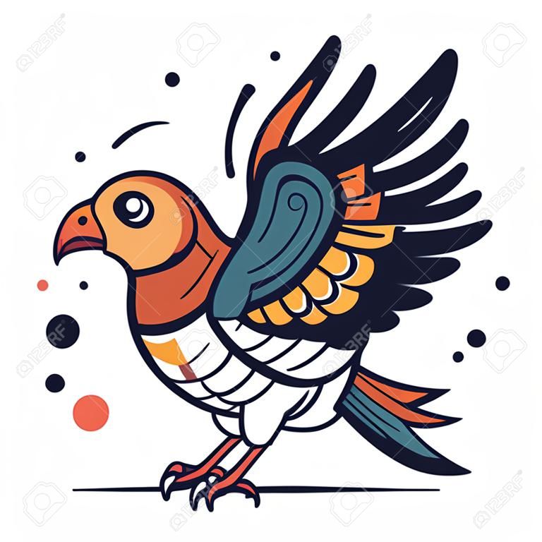 Illustration of a pheasant with wings spread. Vector illustration.