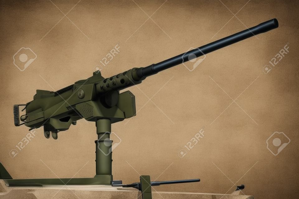 50 мм пулемет, установленный на военном транспортном средстве на белом фоне