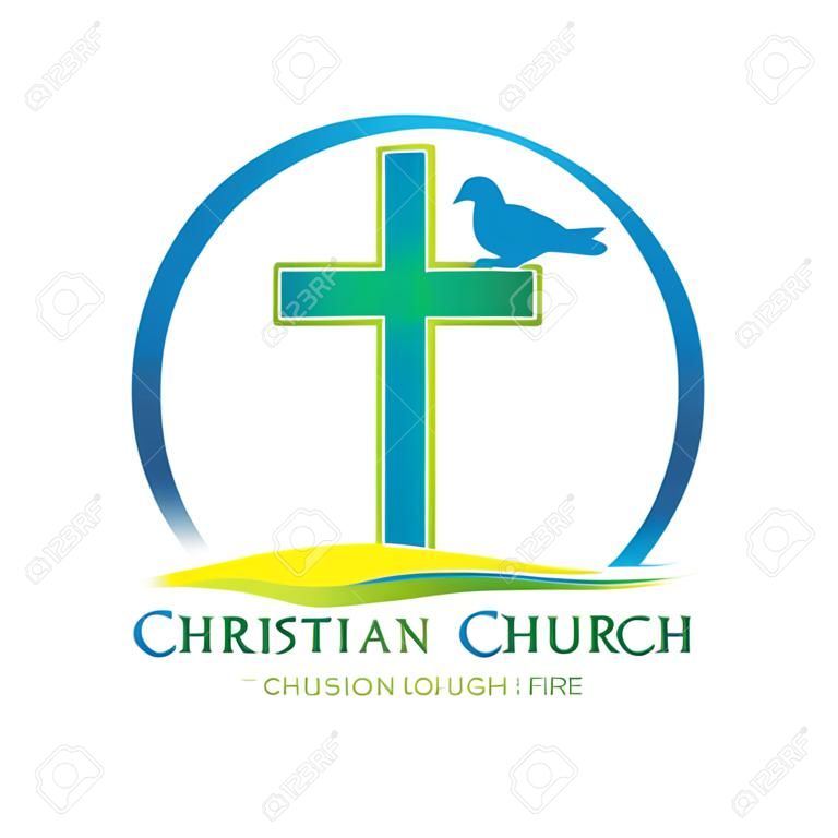 Christliches Kirchenlogo-Design mit Kreuz und Taube