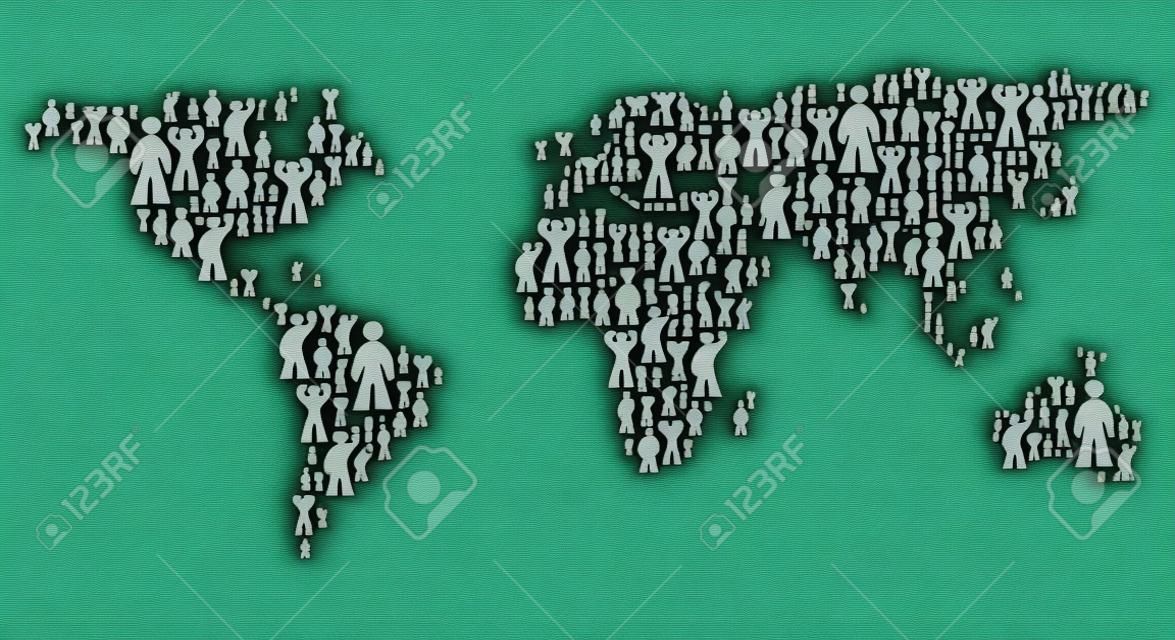 mapa do mundo criado a partir de formas de pessoas