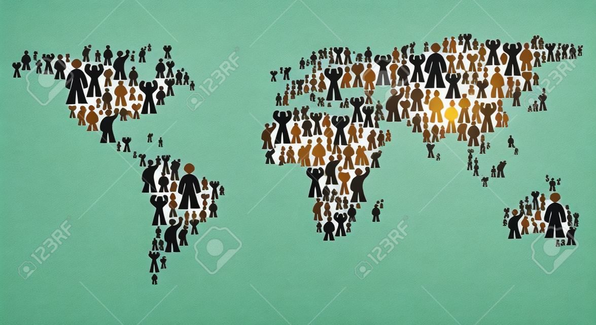 mapa do mundo criado a partir de formas de pessoas