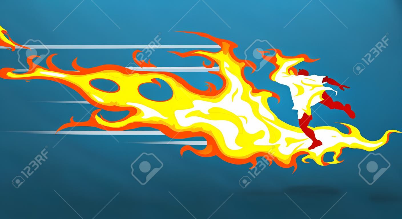 Unisex emberi jellem sziluettje futó lángok. vektoros illusztráció