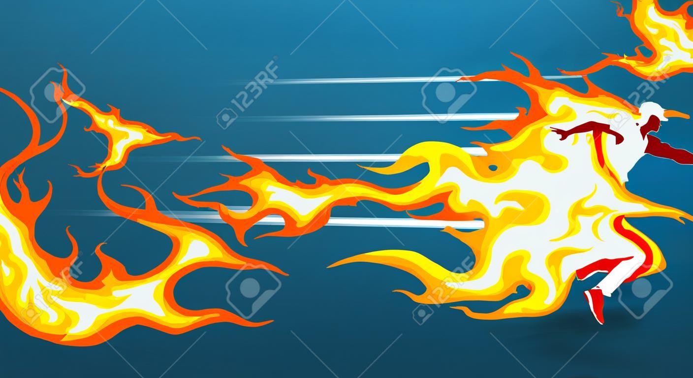 Unisex human character silhouette running in flames. Vector illustration