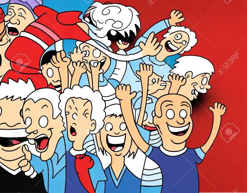 Cartoon of people screaming and shouting with excitement.