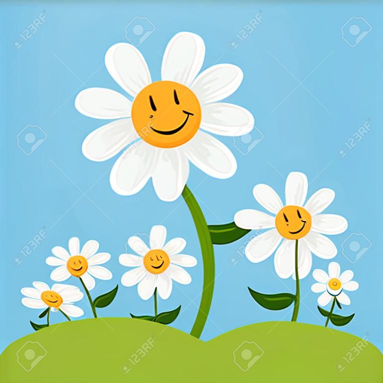 一幅卡通画的微笑雏菊花
