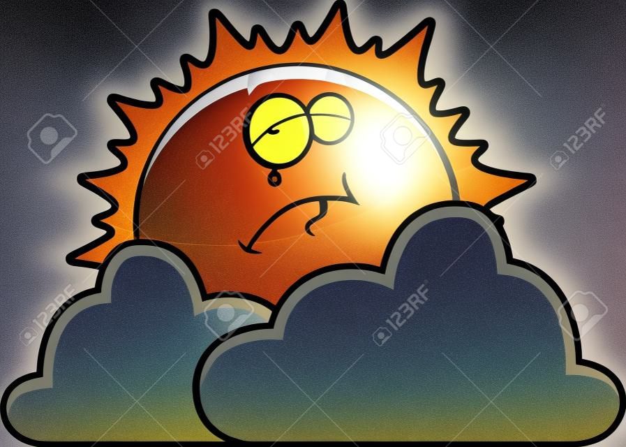 Bir karikatür güneş bulutların arkasında bazı üzgün görünümlü.