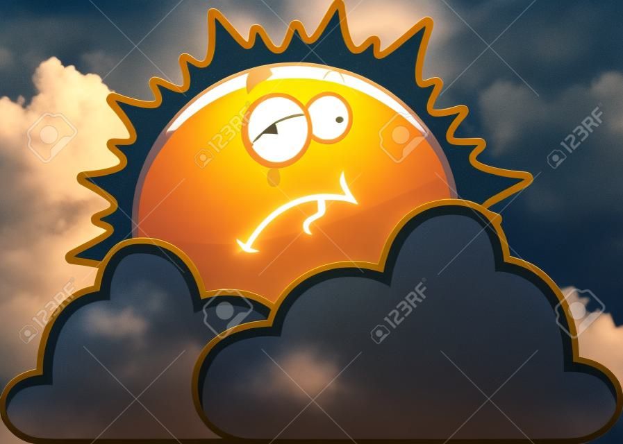 Bir karikatür güneş bulutların arkasında bazı üzgün görünümlü.