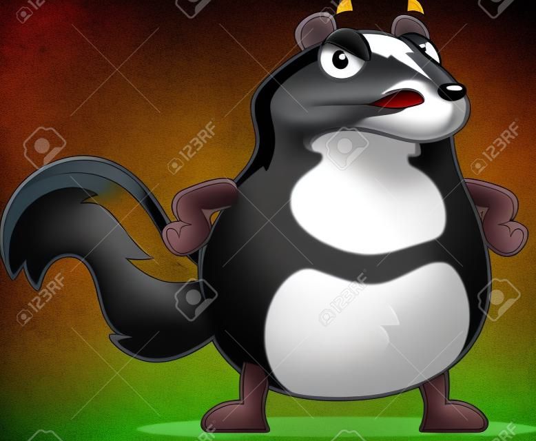 A cartoon skunk with an angry expression.