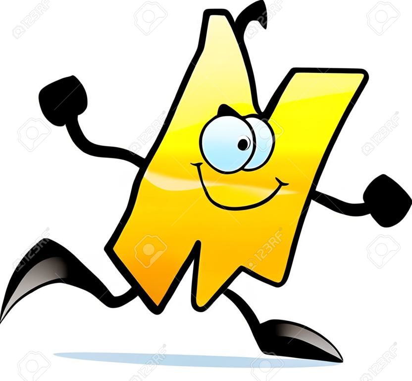 A cartoon illustration of a letter W running and smiling.