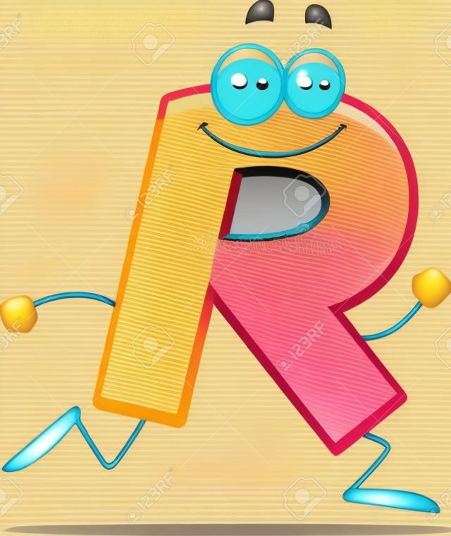 Uma ilustração de desenho animado de uma letra R correndo e sorrindo.