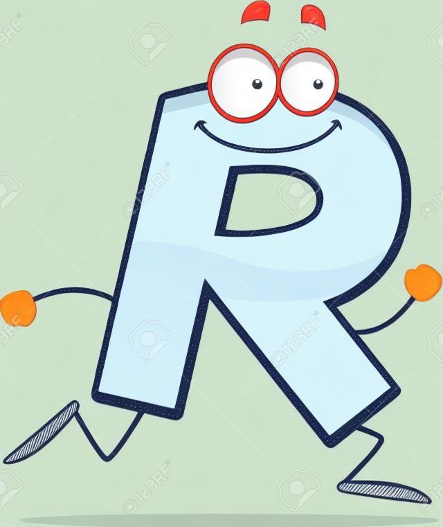 字母R运行和微笑的卡通插图
