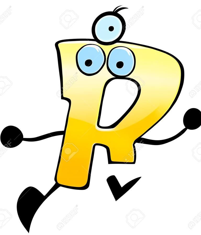 Uma ilustração de desenho animado de uma letra R correndo e sorrindo.