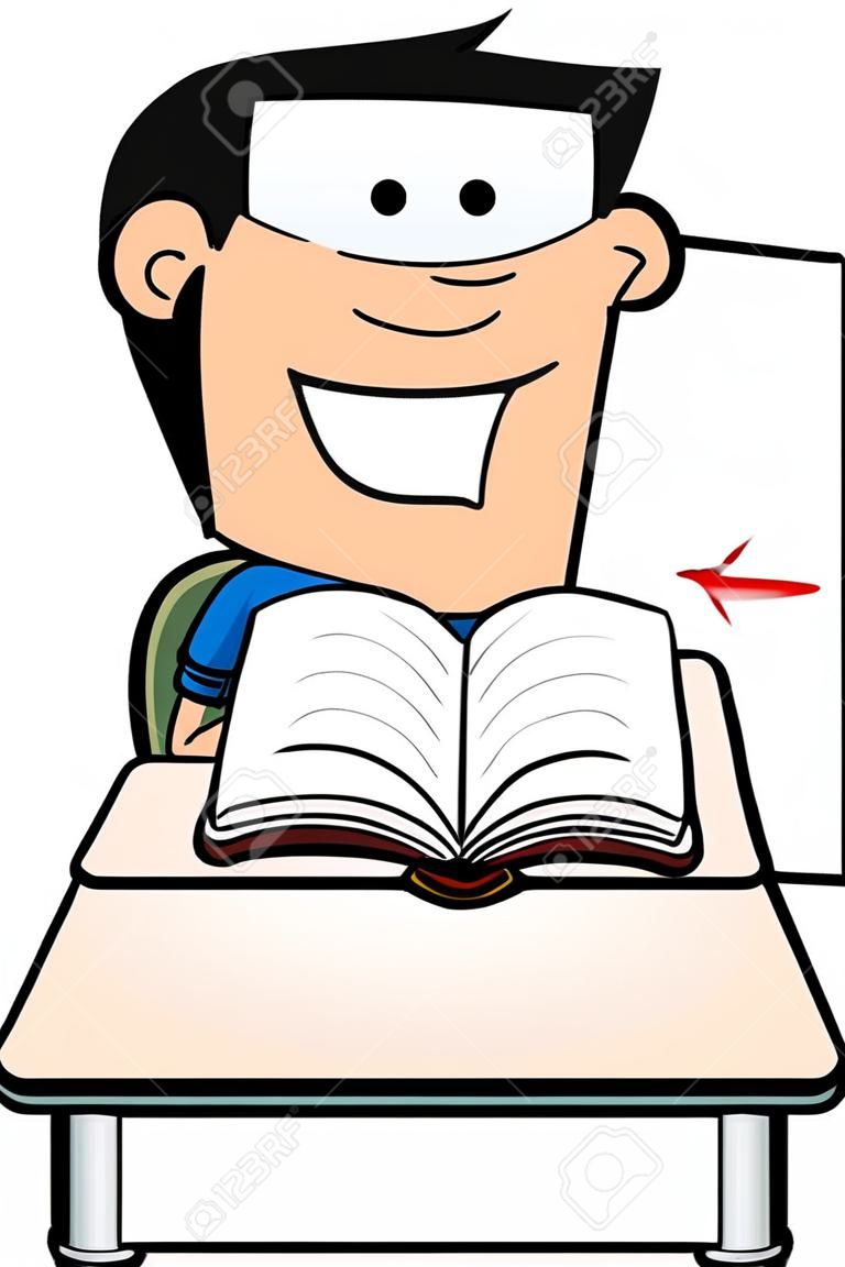 A cartoon illustration of a boy with good grades.