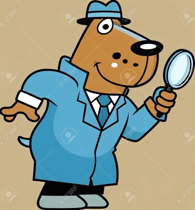 Eine Karikaturillustration eines Hundes Detektiv mit einem Vergrößerungsglas.