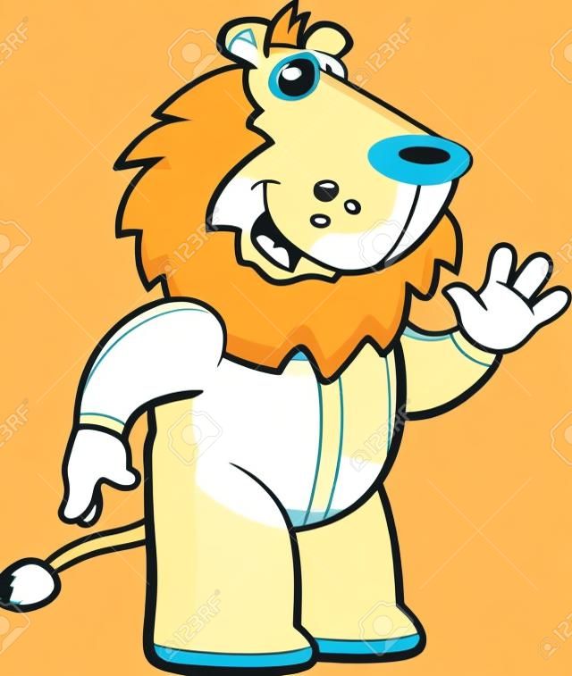 Un fumetto illustrazione di un leone in pigiama.