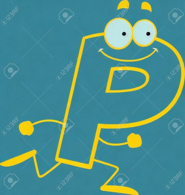 Uma ilustração de desenho animado de uma letra P correndo e sorrindo.