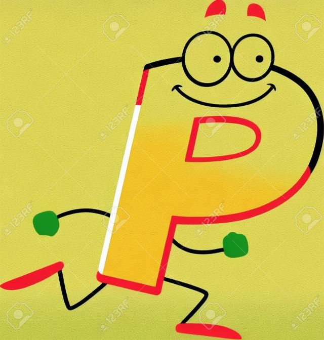 Eine Karikatur Illustration eines Buchstaben P ausgeführt und lächelnd.
