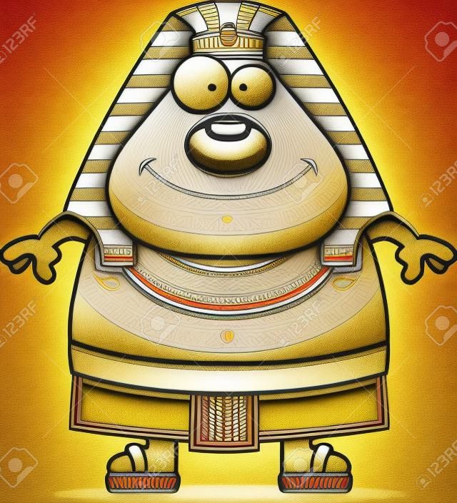 A cartoon illustration of an Egyptian Pharaoh looking happy.