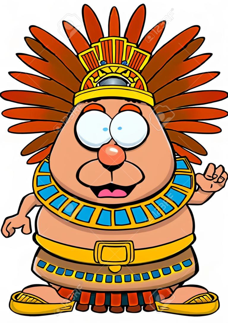 Une illustration de bande dessinée d'un roi aztèque avec une idée.