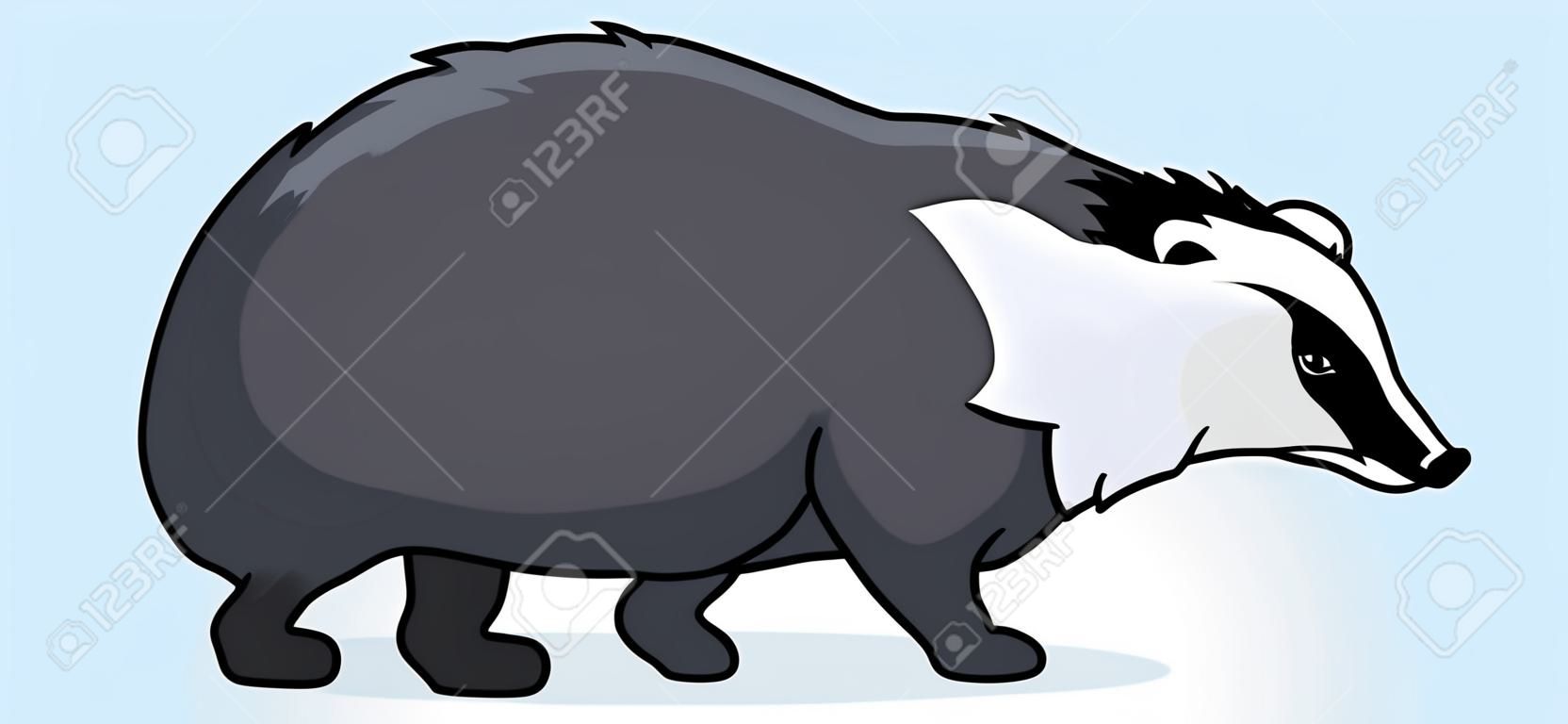 Ilustracja kreskówkowa przedstawiająca chodzącego borsuka
