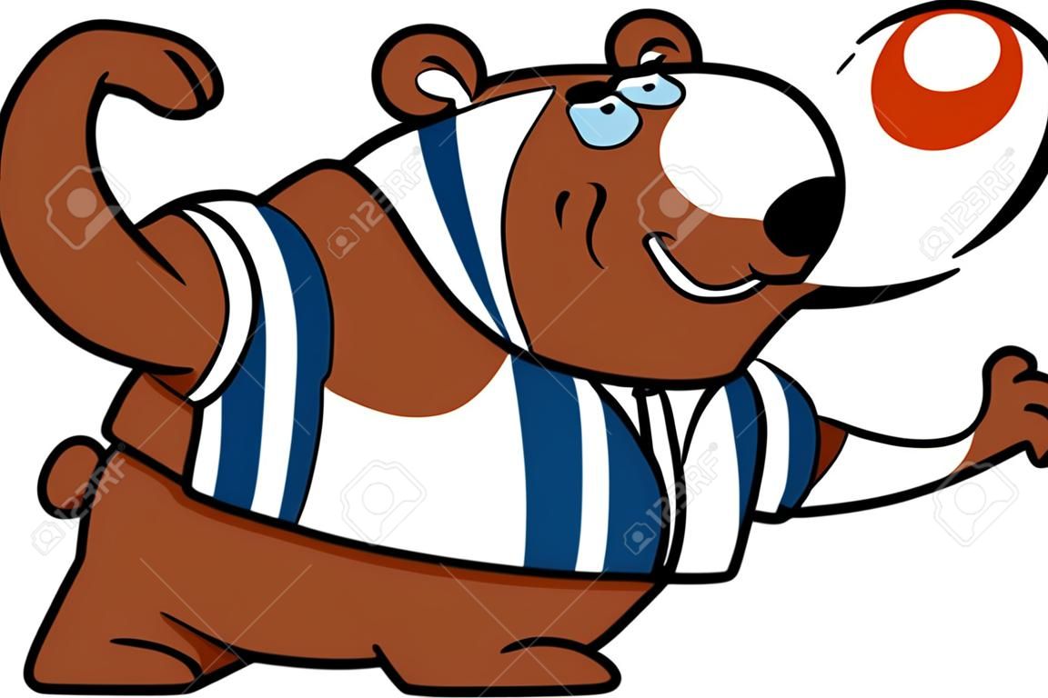Een cartoon illustratie van een beer bowlen een bal.
