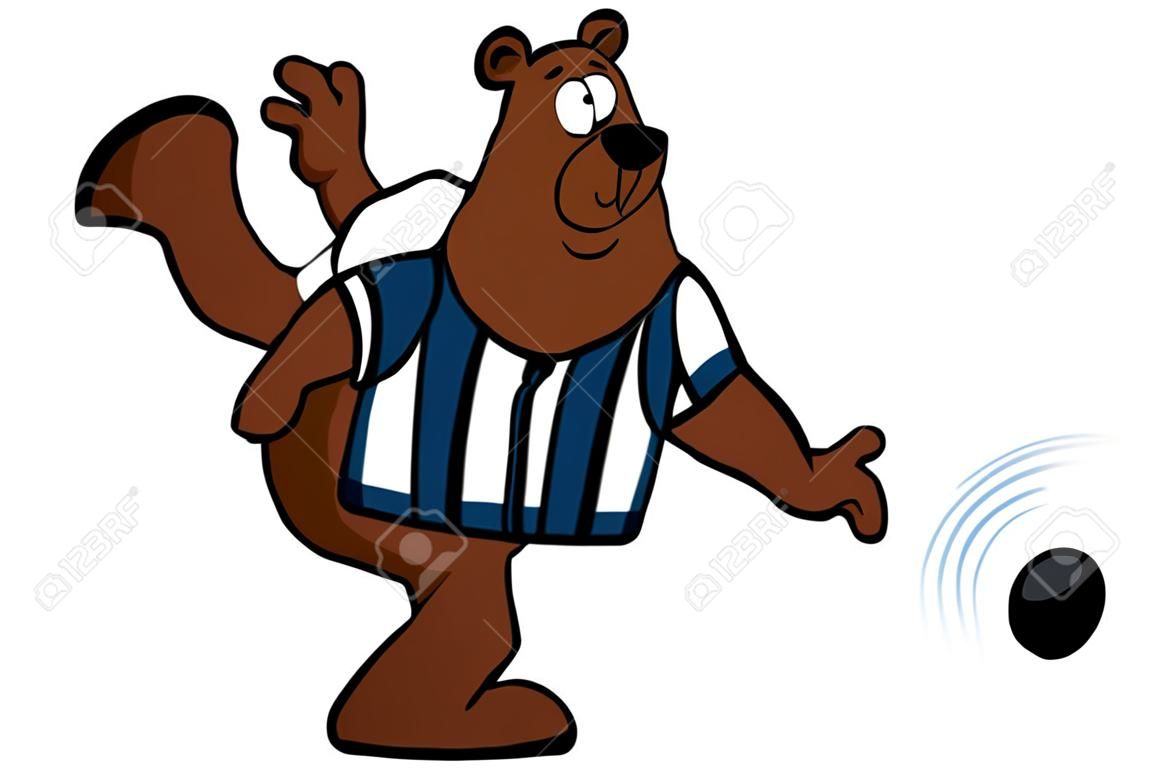 A cartoon illustration of a bear bowling a ball.