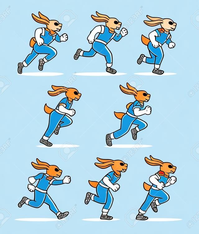 Laufende Kaninchen Cartoon-Figur Blatt Sprite Spiel Asset. Sie können für Sportanimation, Spiele oder jede gewünschte Design verwenden. Einfach zu gebrauchen.