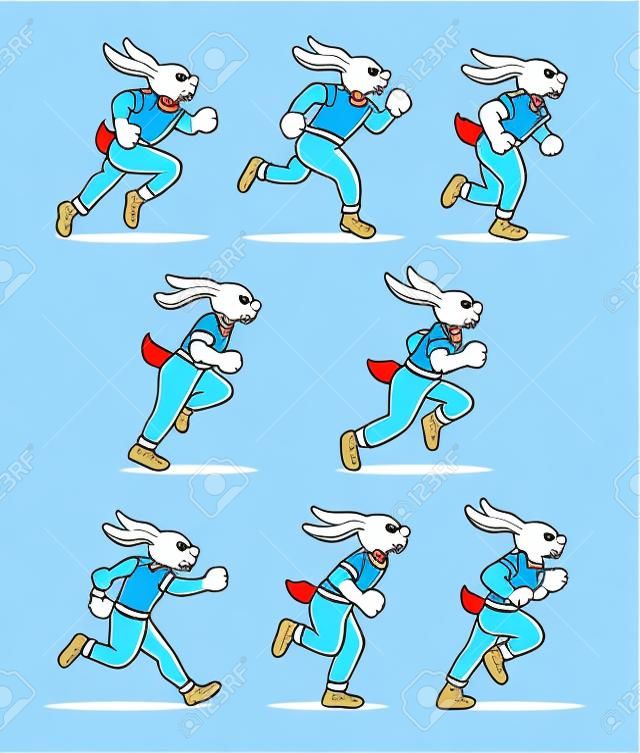 Laufende Kaninchen Cartoon-Figur Blatt Sprite Spiel Asset. Sie können für Sportanimation, Spiele oder jede gewünschte Design verwenden. Einfach zu gebrauchen.