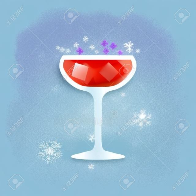 Mrożony napój z kwiatami i kostkami lodu. płaska ilustracja wektorowa z teksturą