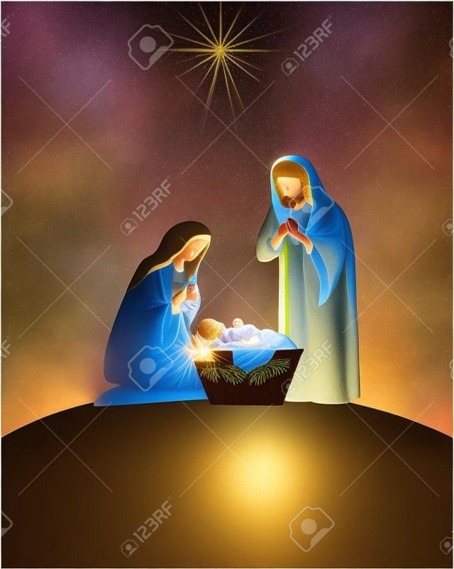 Cena da natividade de Natal com a Sagrada Família