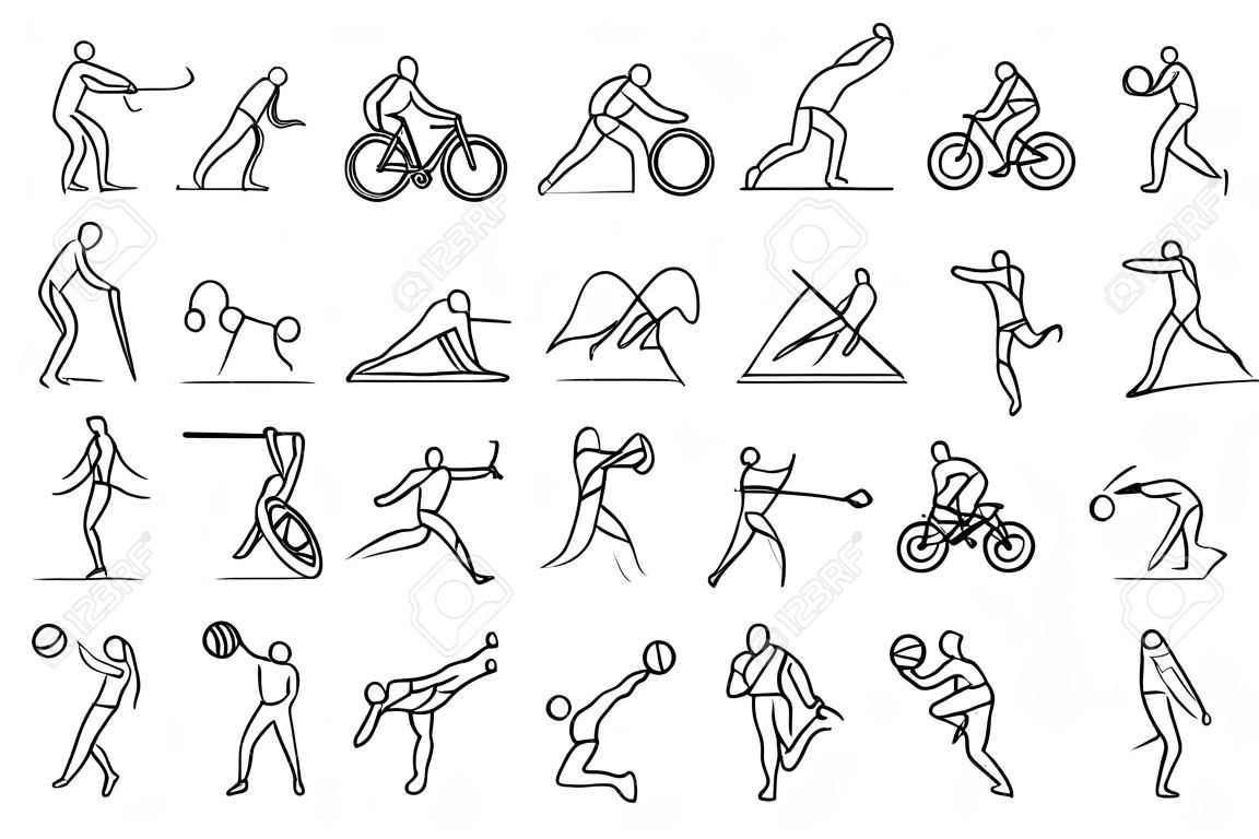 Sport silhouettes set one line drawing