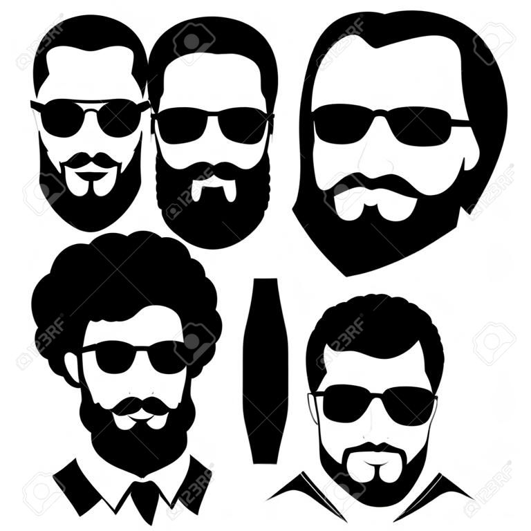 Silhouettes of men with beard and glasses. Stylish avatars men without faces.