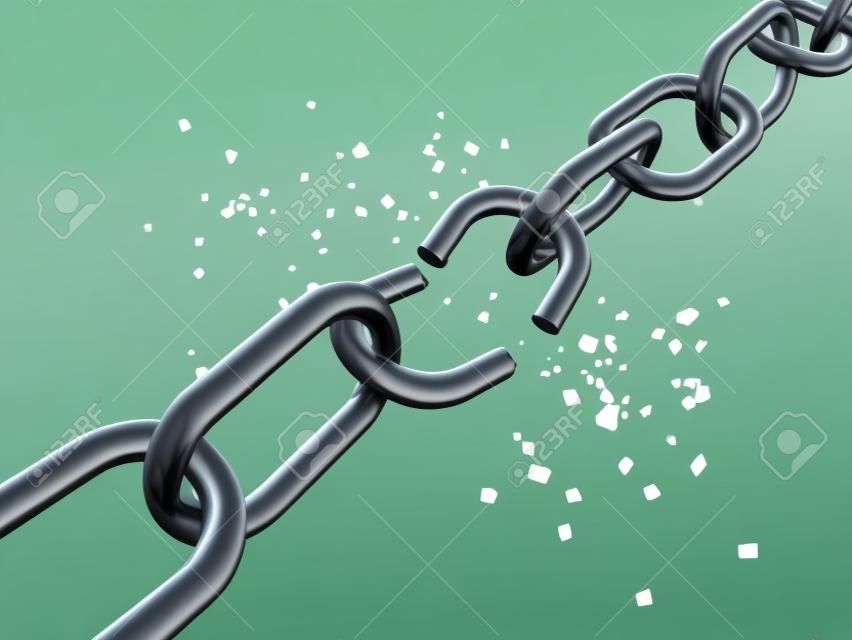A computer generated image of a chain with a broken link. 