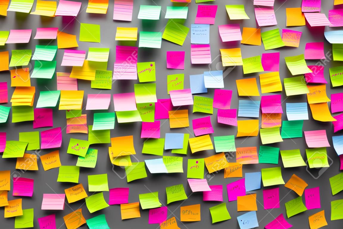 Many different colors paper notes on the wall