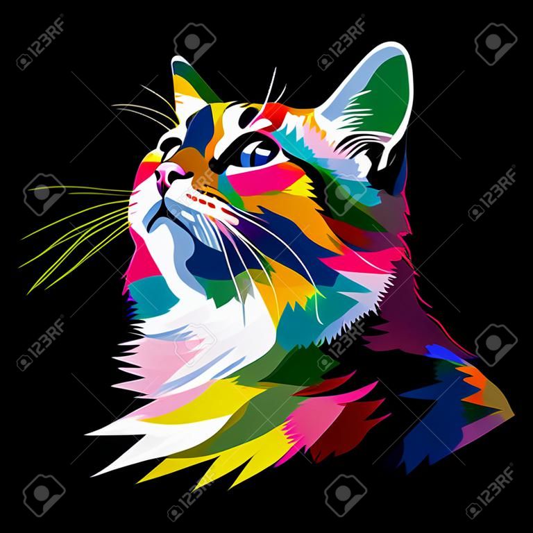 gato engraçado colorido no estilo de arte pop isolado backround preto