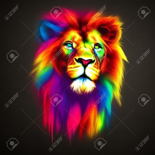 Testa di leone colorata in stile moderno pop art
