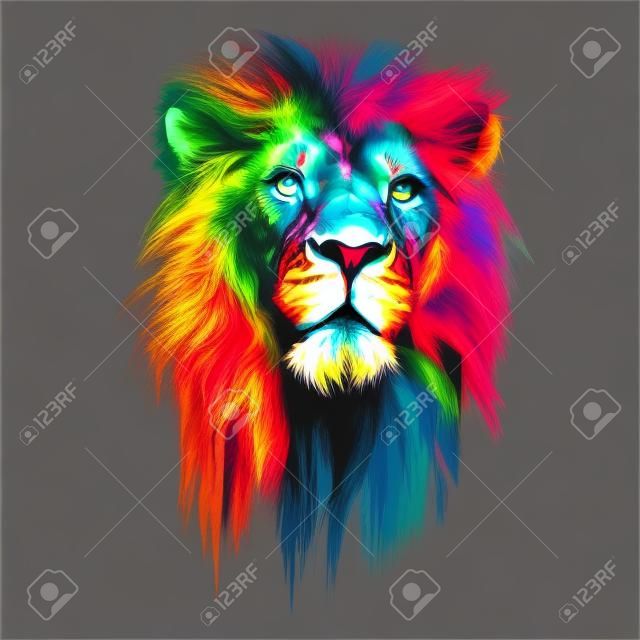 Cabeza de león colorida estilo pop art moderno