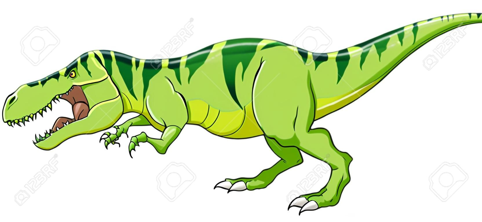 Cartoon green t-rex dinosaur growling