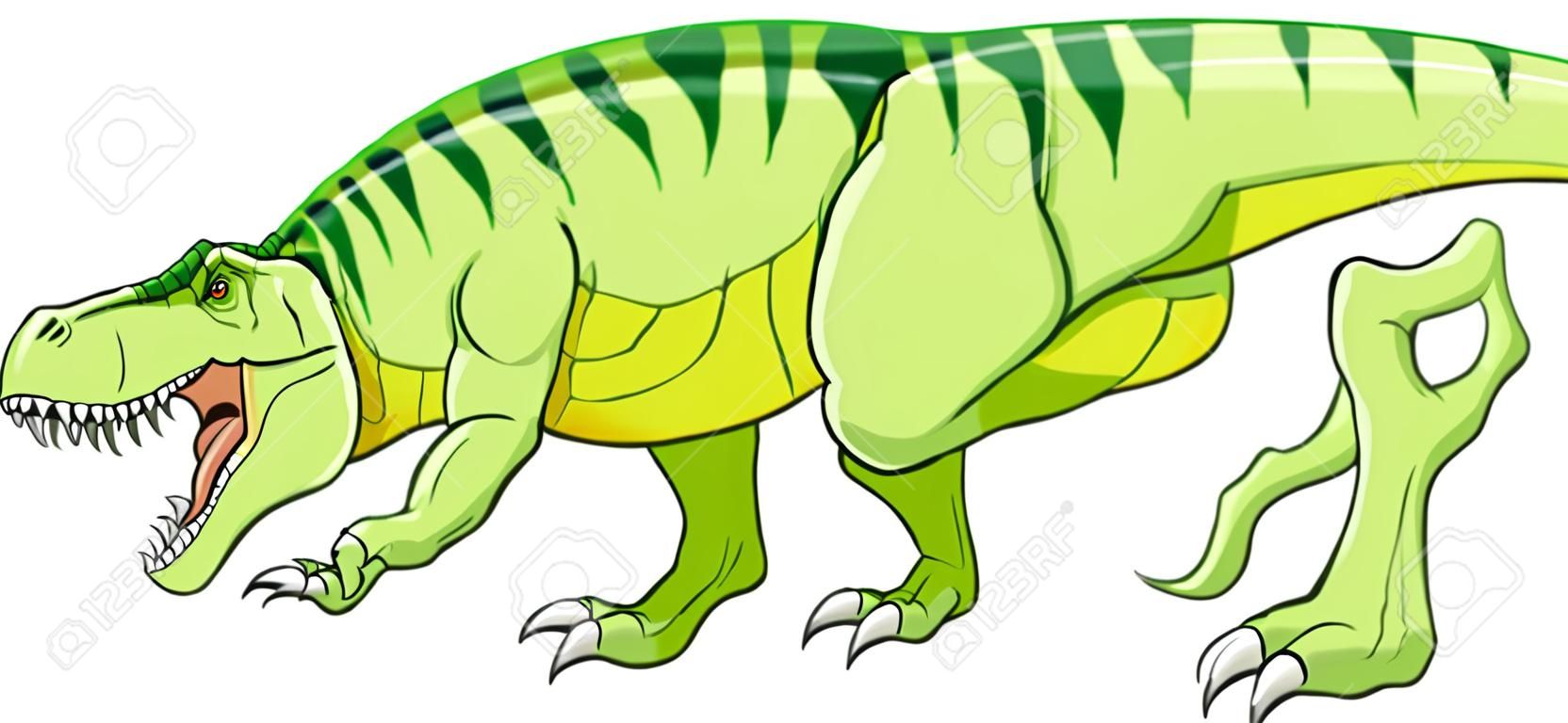 Dinosauro t-rex verde cartone animato che ringhia