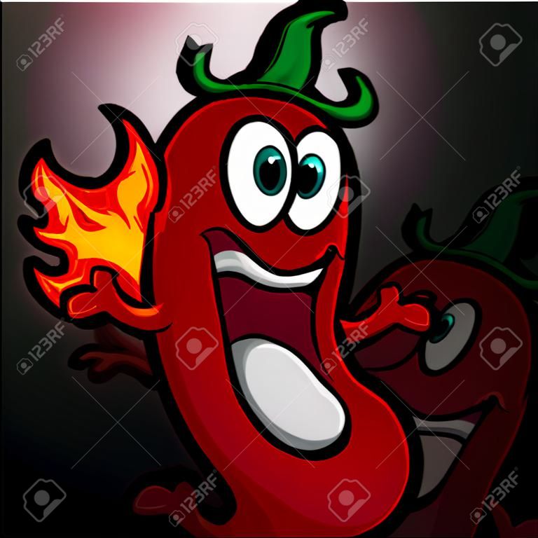 Cartoon chili peper mascotte ademend vuur