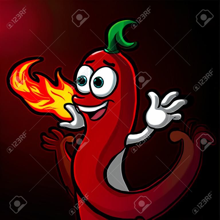 Cartoon chili peper mascotte ademend vuur