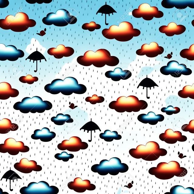 雨雲の可愛い模様イラスト材、