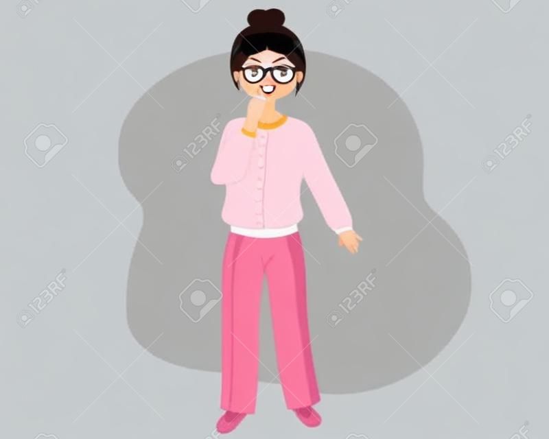 Linda chica bostezando de dibujos animados en pijama