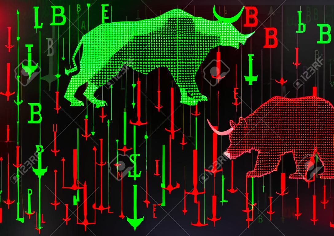 Toro verde e orso rosso Il concetto di negoziazione in borsa.